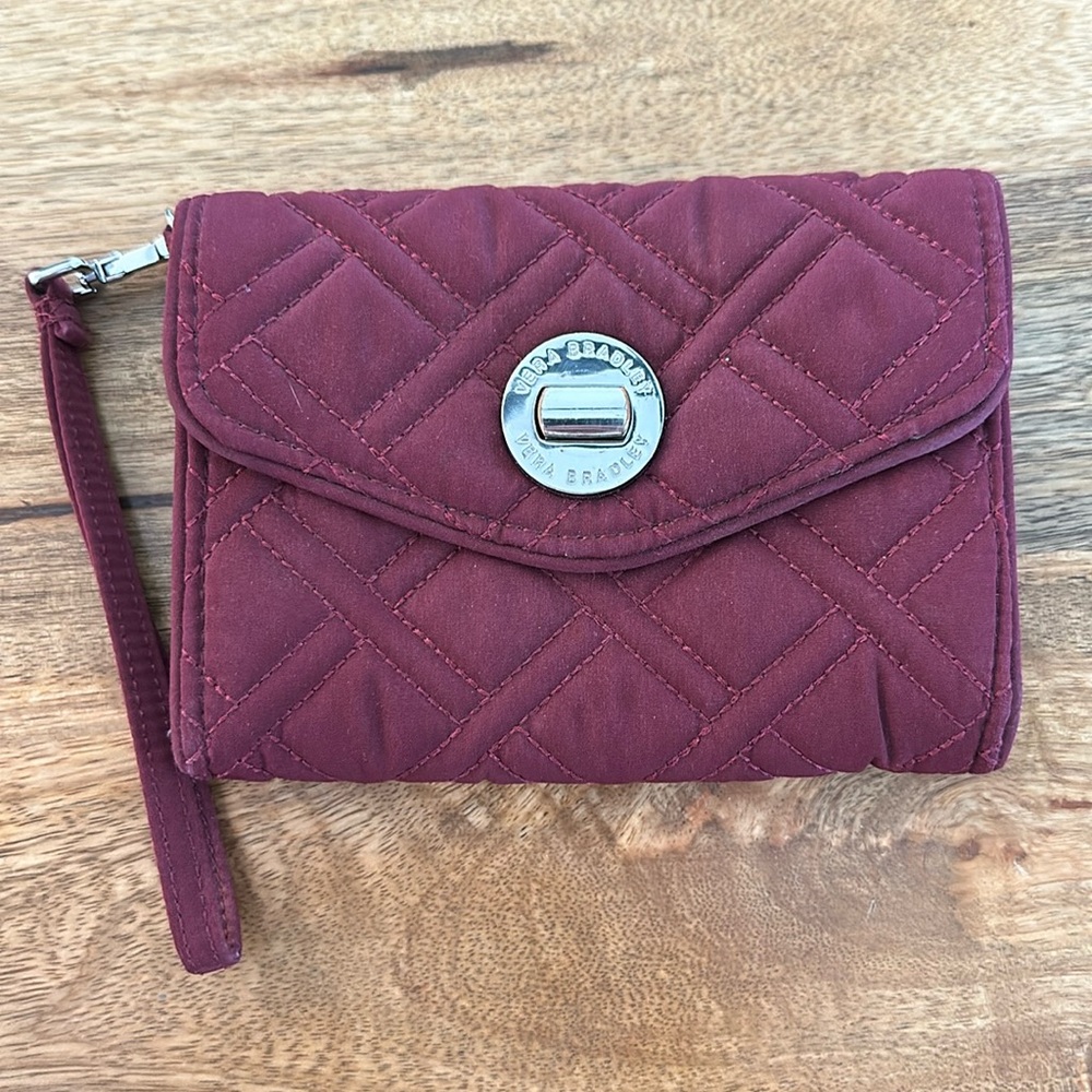 Vera Bradley maroon quilted wristlet purse wallet